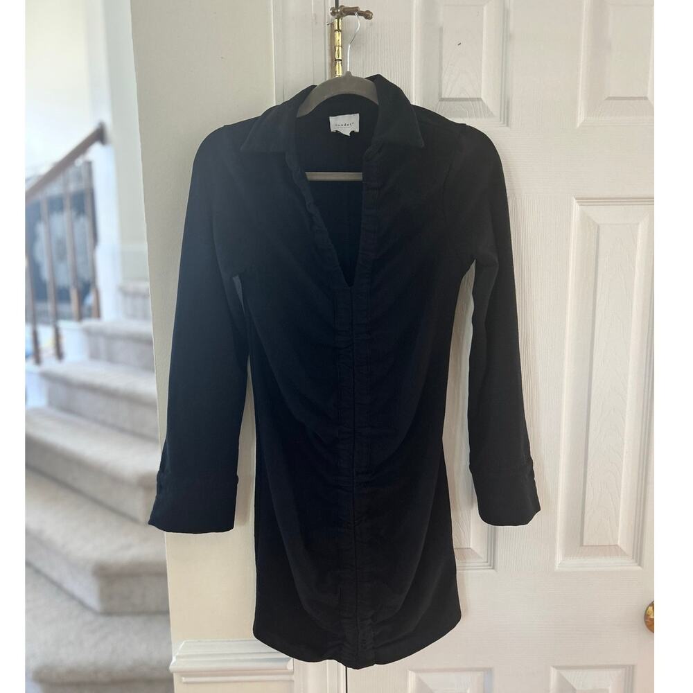 WeAreSundays Black Gathered Long Sleeve Cozy Mini Dress